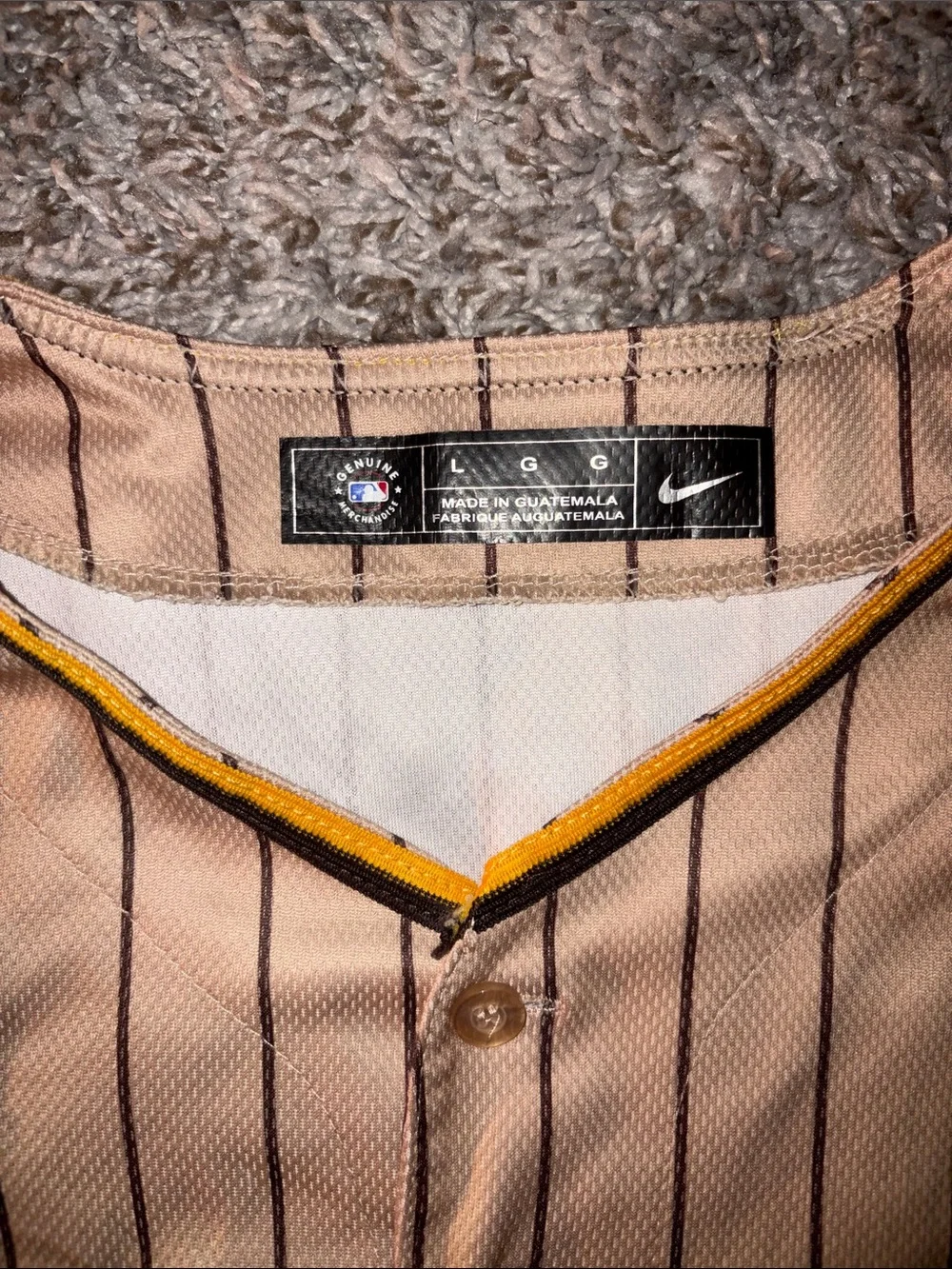 Nike San Diego Pinstripe Baseball Jersey - Tan with Black & Yellow Trim